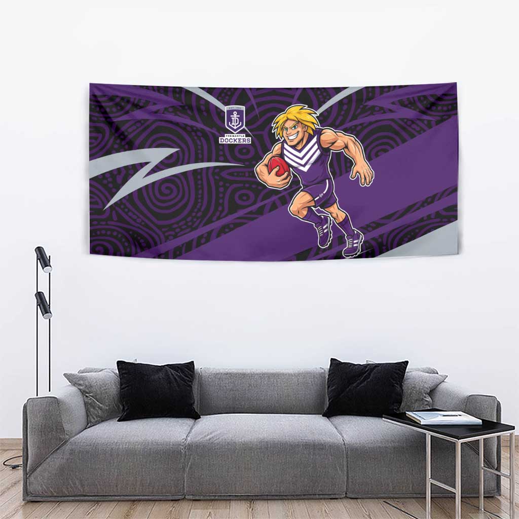 Fremantle Dockers Australian Football Tapestry Athletic Hero Mascot With Indigenous Pattern Art