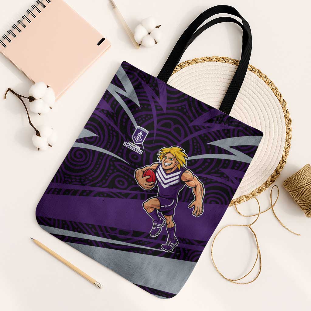 Fremantle Dockers Australian Football Tote Bag Athletic Hero Mascot With Indigenous Pattern Art