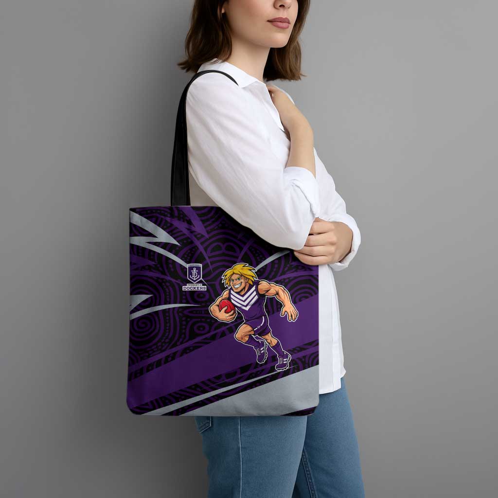 Fremantle Dockers Australian Football Tote Bag Athletic Hero Mascot With Indigenous Pattern Art