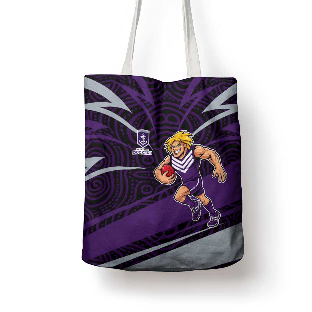 Fremantle Dockers Australian Football Tote Bag Athletic Hero Mascot With Indigenous Pattern Art