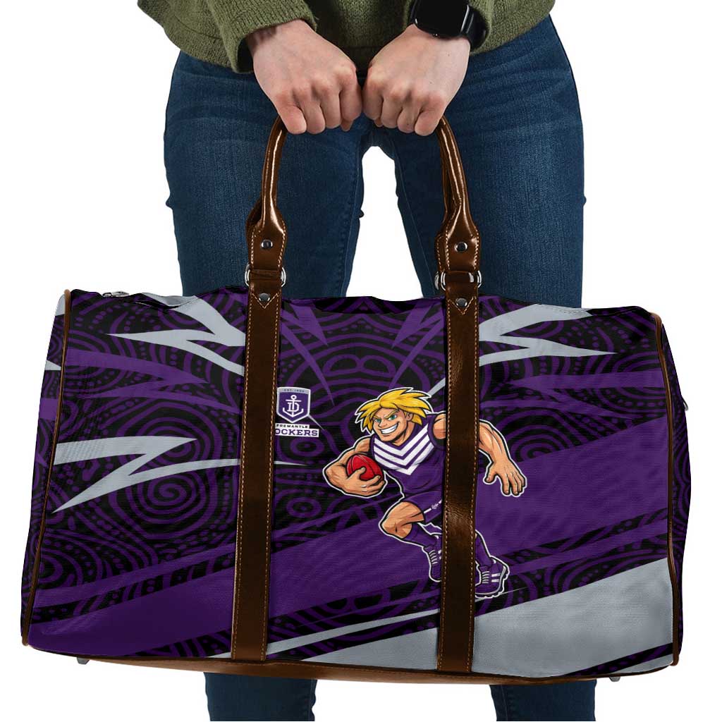 Fremantle Dockers Australian Football Travel Bag Athletic Hero Mascot With Indigenous Pattern Art