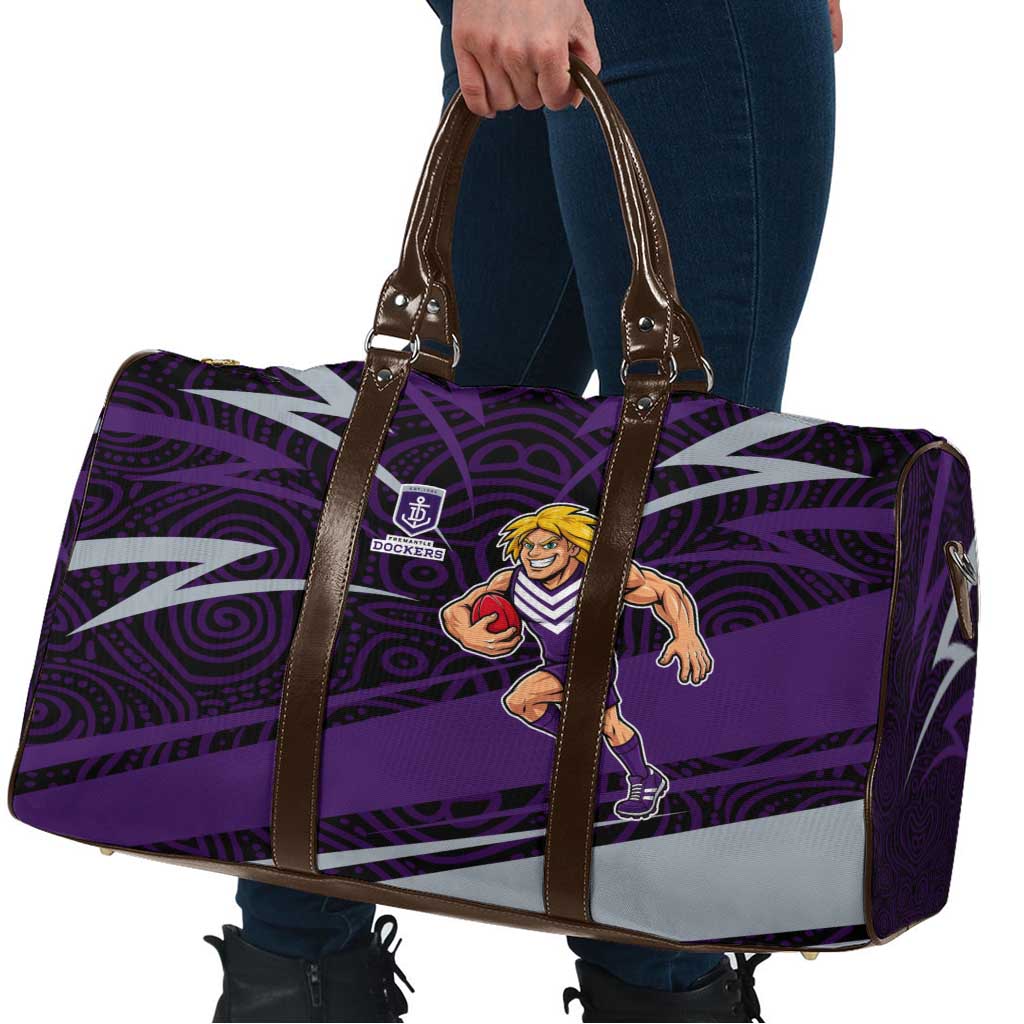 Fremantle Dockers Australian Football Travel Bag Athletic Hero Mascot With Indigenous Pattern Art
