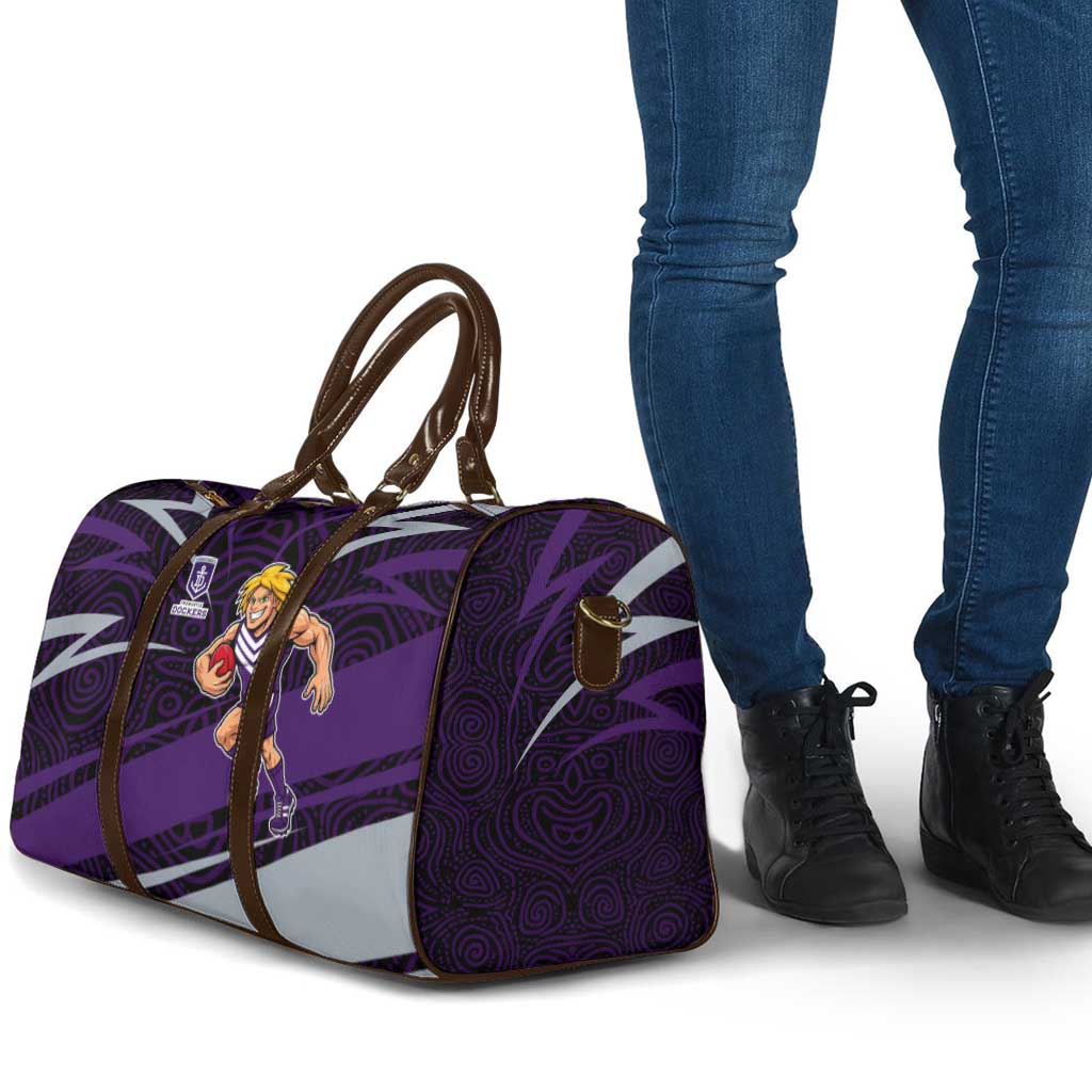 Fremantle Dockers Australian Football Travel Bag Athletic Hero Mascot With Indigenous Pattern Art
