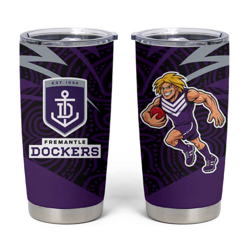 Fremantle Dockers Australian Football Tumbler Cup Athletic Hero Mascot With Indigenous Pattern Art