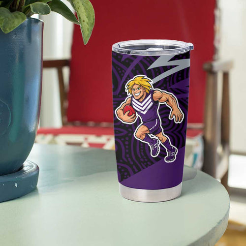 Fremantle Dockers Australian Football Tumbler Cup Athletic Hero Mascot With Indigenous Pattern Art