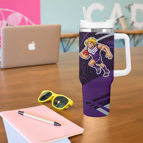 Fremantle Dockers Australian Football Tumbler With Handle Athletic Hero Mascot With Indigenous Pattern Art
