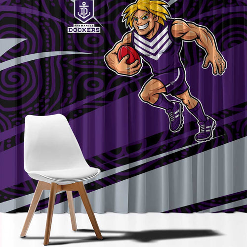 Fremantle Dockers Australian Football Window Curtain Athletic Hero Mascot With Indigenous Pattern Art