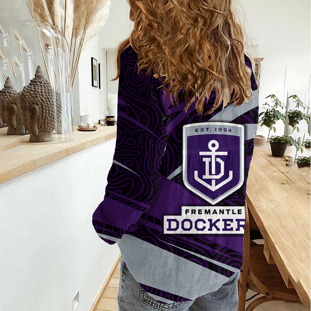 Fremantle Dockers Australian Football Women Casual Shirt Athletic Hero Mascot With Indigenous Pattern Art