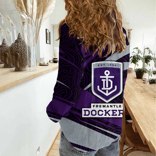 Fremantle Dockers Australian Football Women Casual Shirt Athletic Hero Mascot With Indigenous Pattern Art