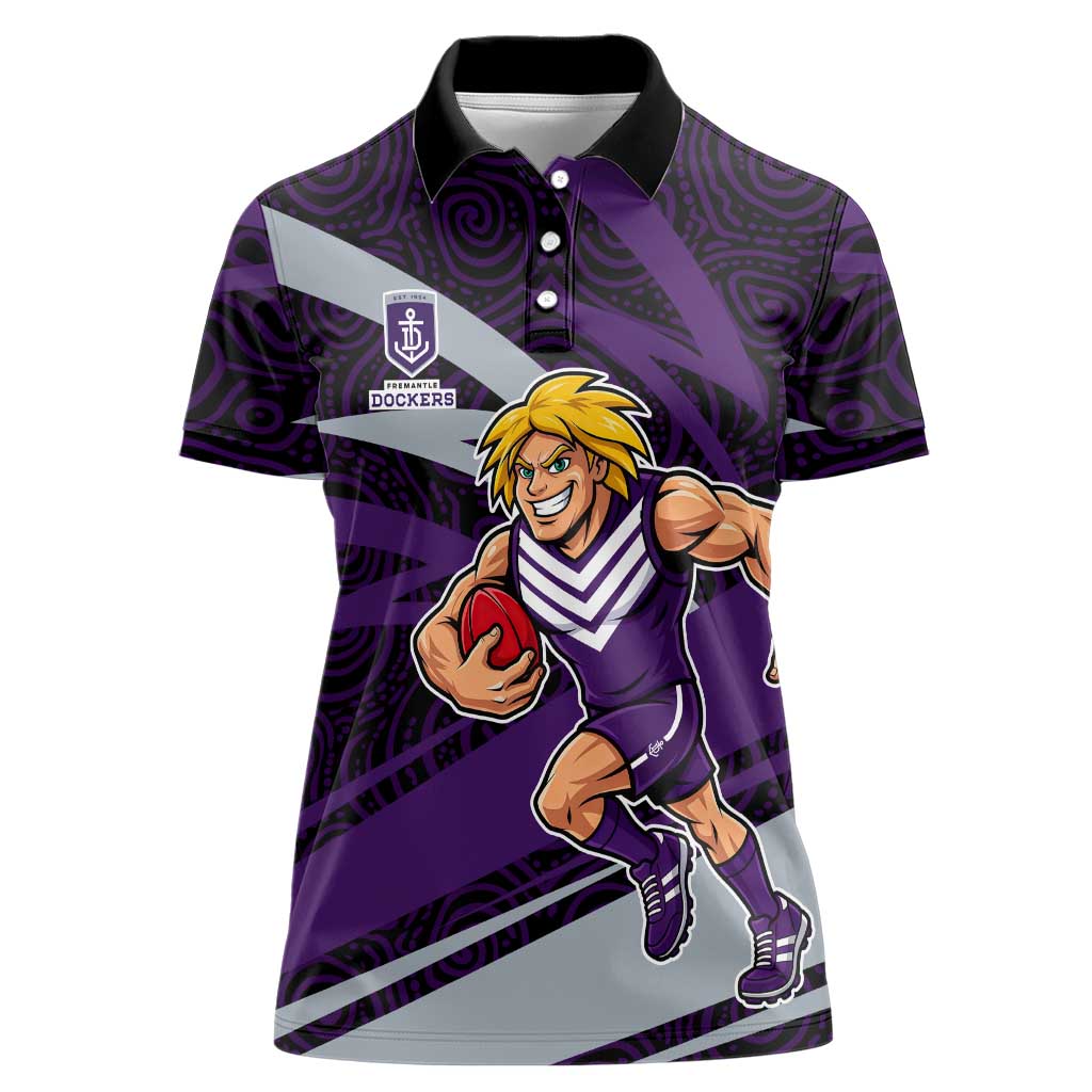 Fremantle Dockers Australian Football Women Polo Shirt Athletic Hero Mascot With Indigenous Pattern Art