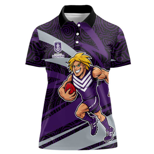 Fremantle Dockers Australian Football Women Polo Shirt Athletic Hero Mascot With Indigenous Pattern Art