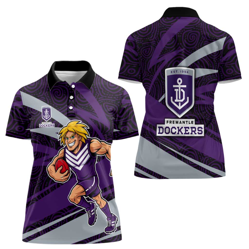 Fremantle Dockers Australian Football Women Polo Shirt Athletic Hero Mascot With Indigenous Pattern Art