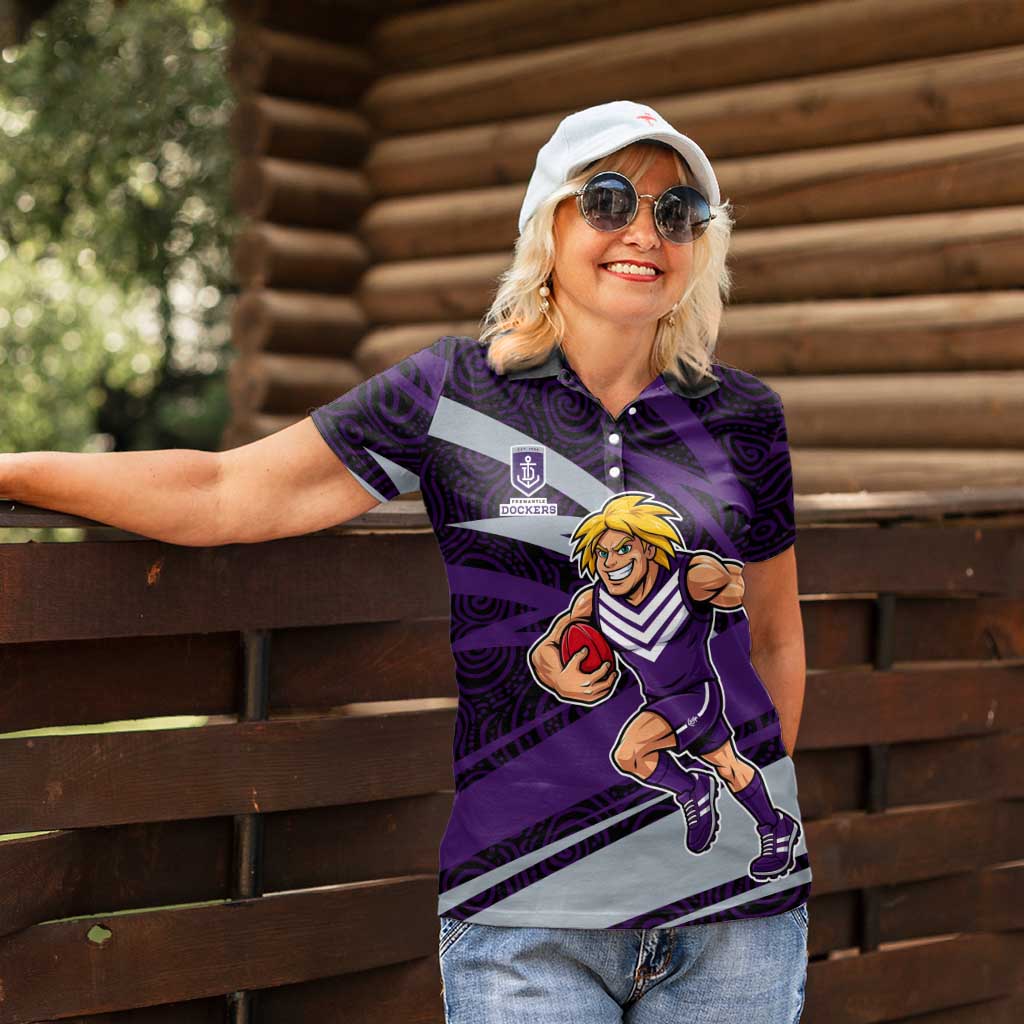 Fremantle Dockers Australian Football Women Polo Shirt Athletic Hero Mascot With Indigenous Pattern Art