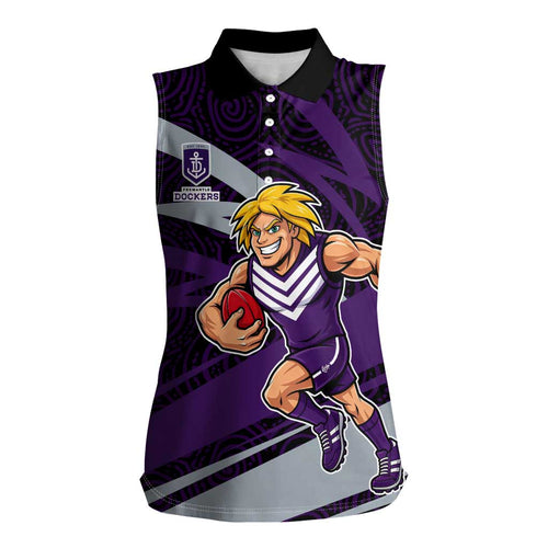 Fremantle Dockers Australian Football Women Sleeveless Polo Shirt Athletic Hero Mascot With Indigenous Pattern Art