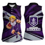 Fremantle Dockers Australian Football Women Sleeveless Polo Shirt Athletic Hero Mascot With Indigenous Pattern Art