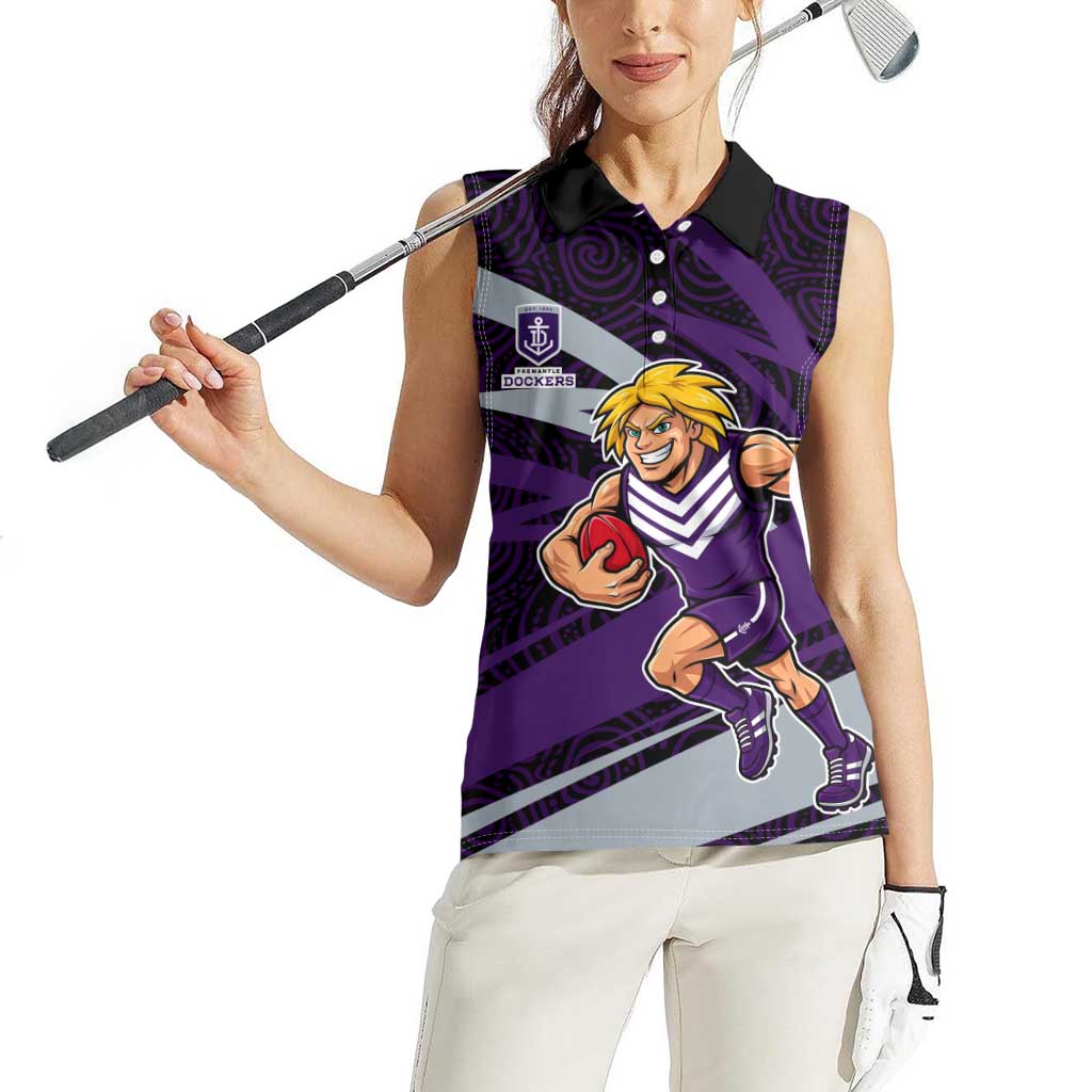 Fremantle Dockers Australian Football Women Sleeveless Polo Shirt Athletic Hero Mascot With Indigenous Pattern Art
