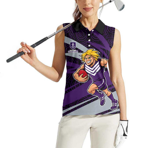 Fremantle Dockers Australian Football Women Sleeveless Polo Shirt Athletic Hero Mascot With Indigenous Pattern Art