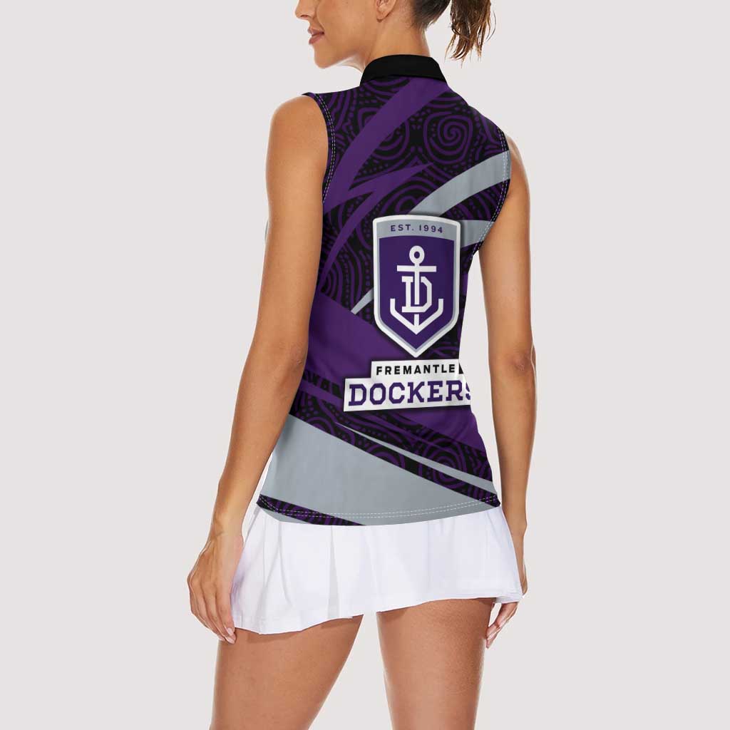 Fremantle Dockers Australian Football Women Sleeveless Polo Shirt Athletic Hero Mascot With Indigenous Pattern Art