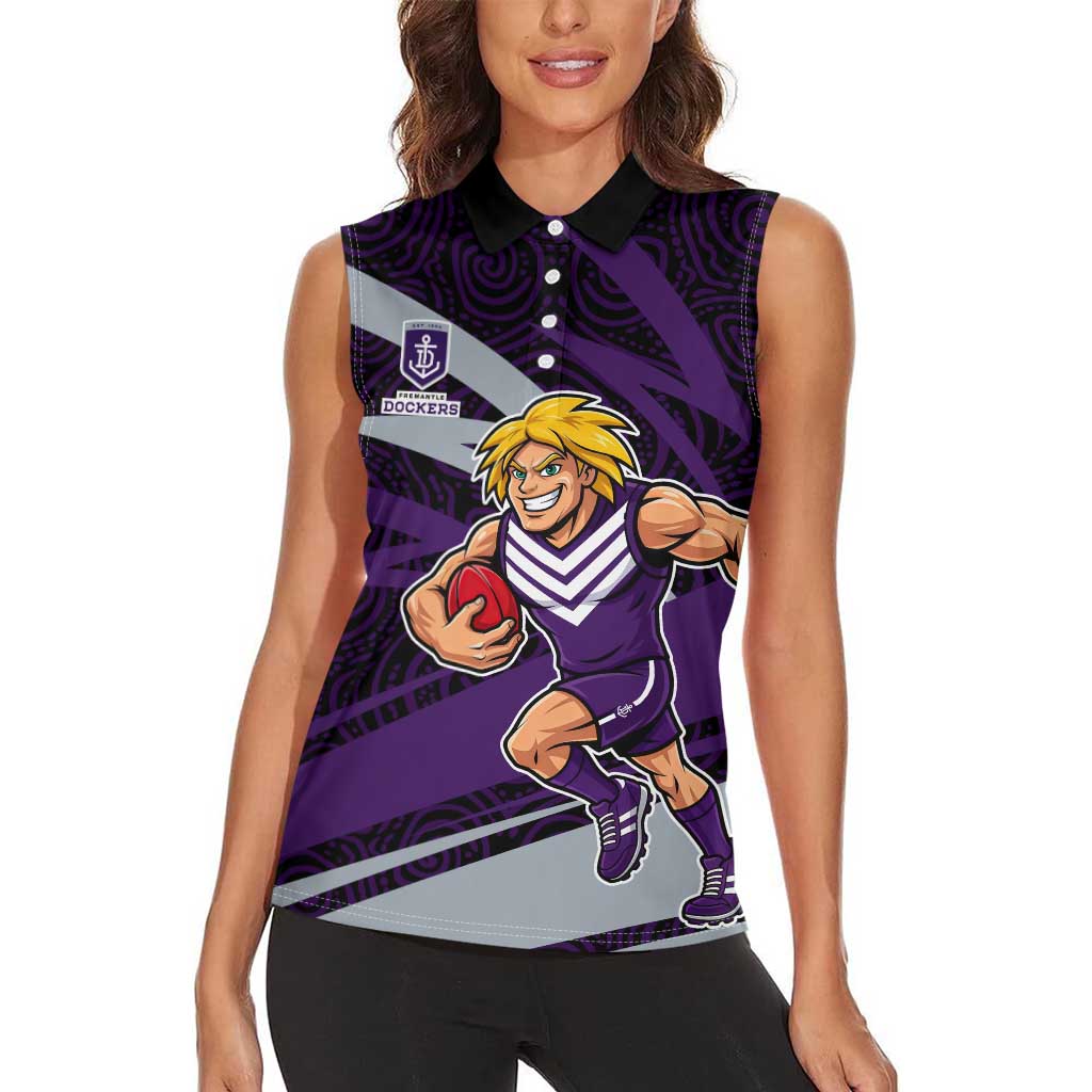 Fremantle Dockers Australian Football Women Sleeveless Polo Shirt Athletic Hero Mascot With Indigenous Pattern Art