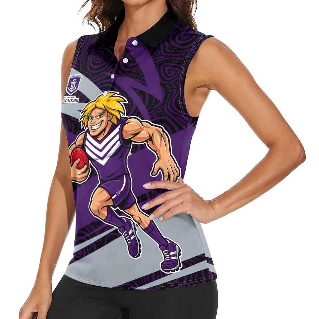 Fremantle Dockers Australian Football Women Sleeveless Polo Shirt Athletic Hero Mascot With Indigenous Pattern Art
