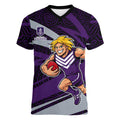 Fremantle Dockers Australian Football Women V-Neck T-Shirt Athletic Hero Mascot With Indigenous Pattern Art