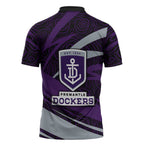Fremantle Dockers Australian Football Zipper Polo Shirt Athletic Hero Mascot With Indigenous Pattern Art
