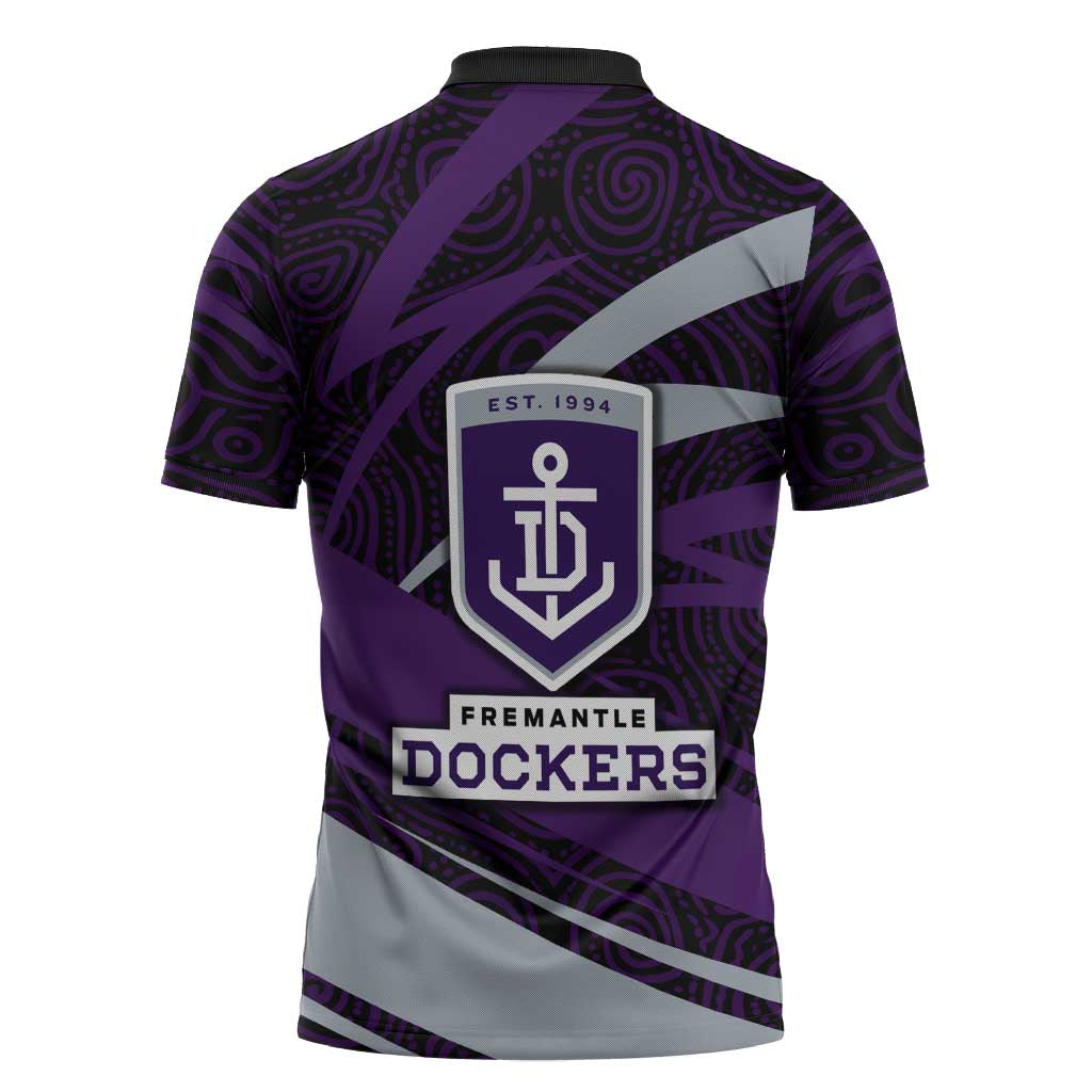 Fremantle Dockers Australian Football Zipper Polo Shirt Athletic Hero Mascot With Indigenous Pattern Art