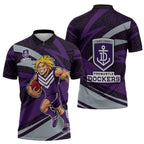 Fremantle Dockers Australian Football Zipper Polo Shirt Athletic Hero Mascot With Indigenous Pattern Art