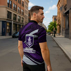 Fremantle Dockers Australian Football Zipper Polo Shirt Athletic Hero Mascot With Indigenous Pattern Art