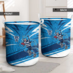 Geelong Cats Australian Football Laundry Basket Fierce Cat Mascot With Indigenous Pattern Art