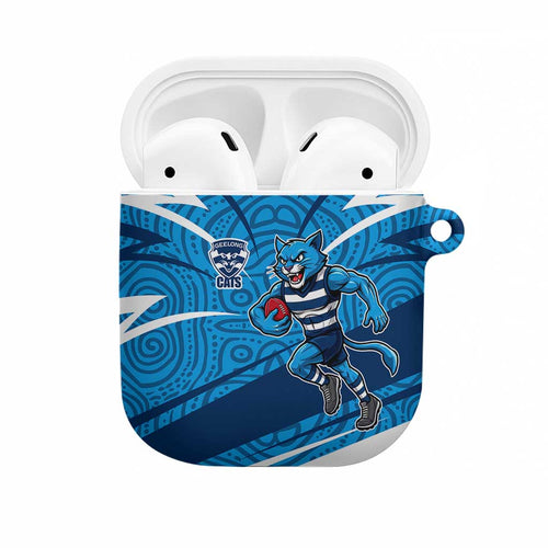 Geelong Cats Australian Football AirPods Case Fierce Cat Mascot With Indigenous Pattern Art