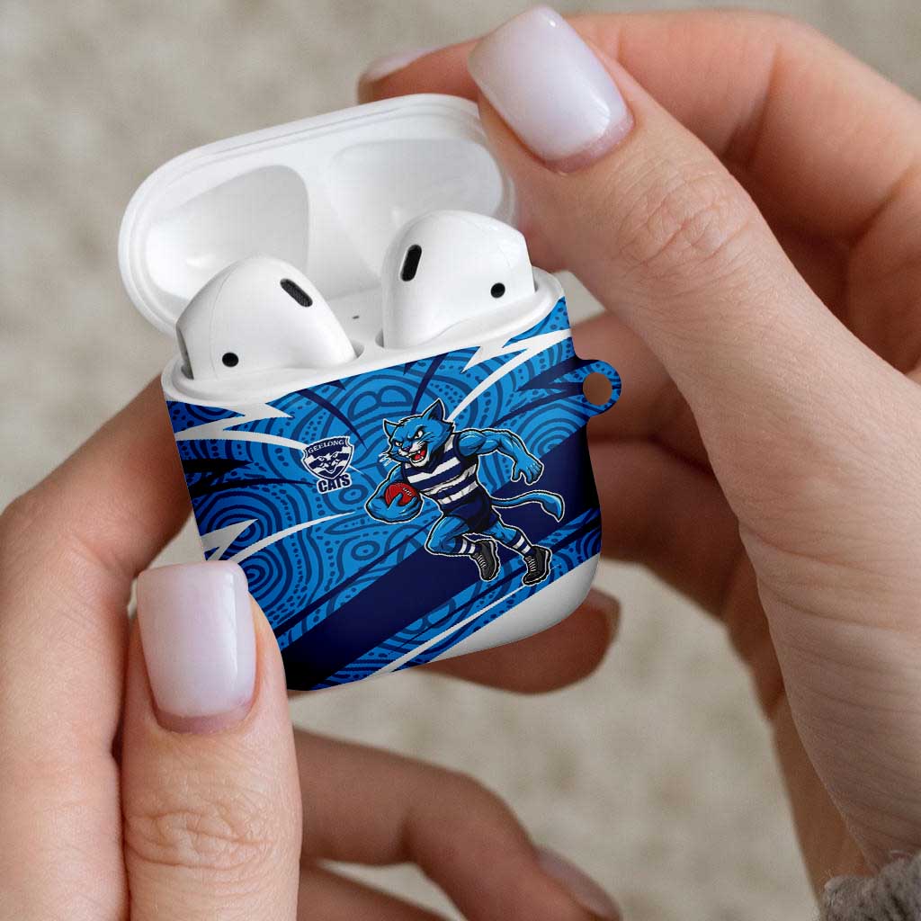 Geelong Cats Australian Football AirPods Case Fierce Cat Mascot With Indigenous Pattern Art