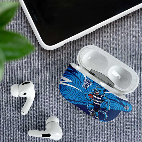 Geelong Cats Australian Football AirPods Case Fierce Cat Mascot With Indigenous Pattern Art