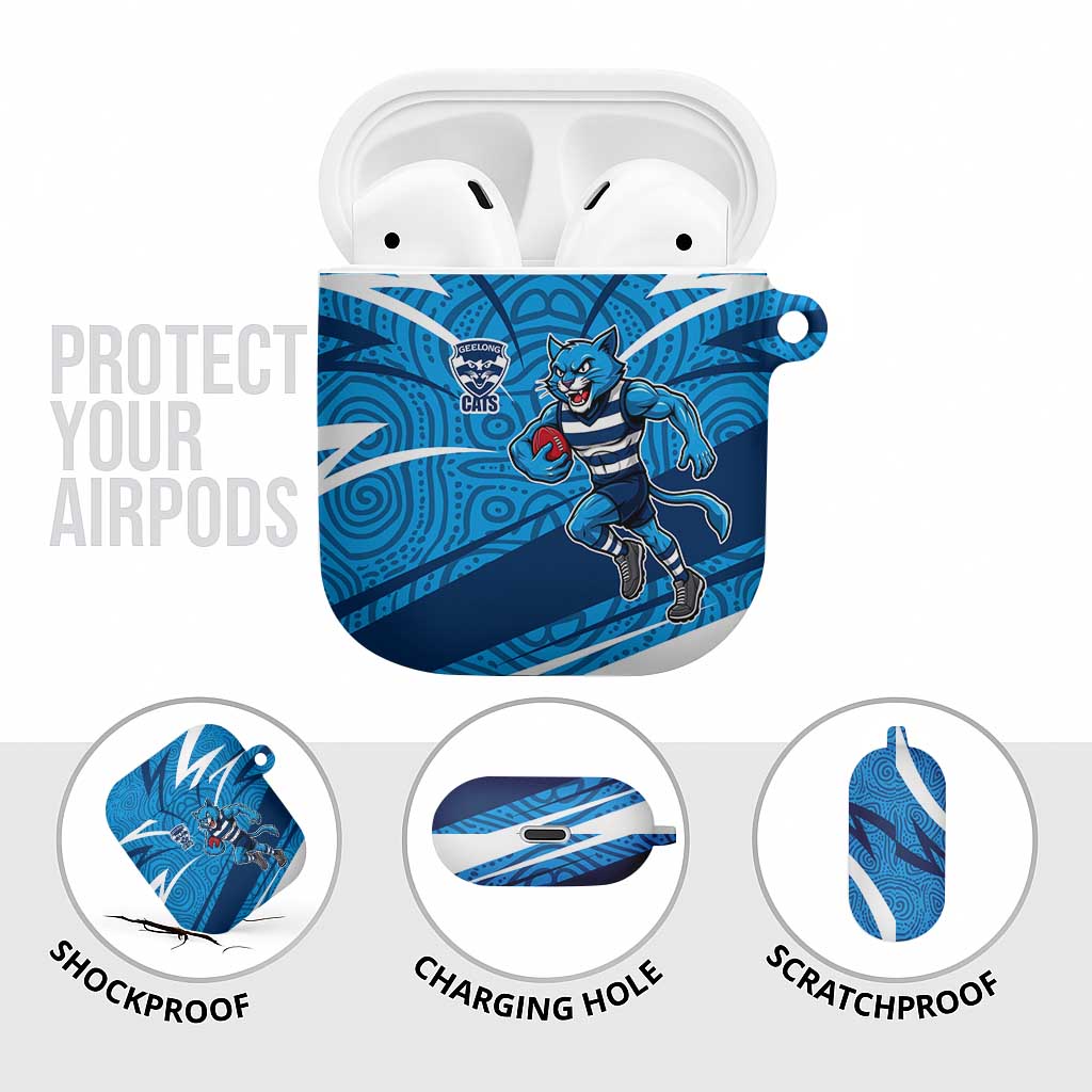 Geelong Cats Australian Football AirPods Case Fierce Cat Mascot With Indigenous Pattern Art