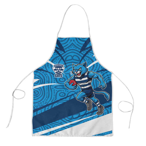 Geelong Cats Australian Football Apron Fierce Cat Mascot With Indigenous Pattern Art