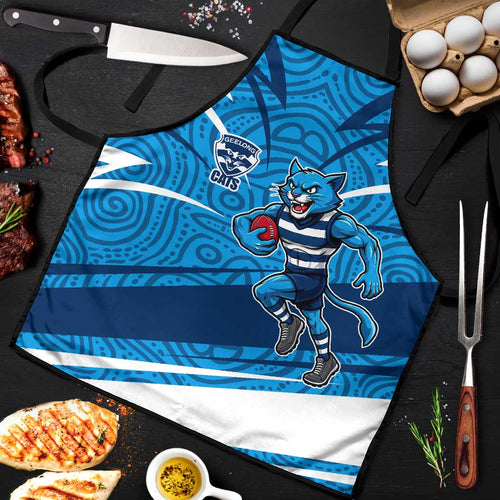 Geelong Cats Australian Football Apron Fierce Cat Mascot With Indigenous Pattern Art
