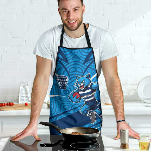 Geelong Cats Australian Football Apron Fierce Cat Mascot With Indigenous Pattern Art