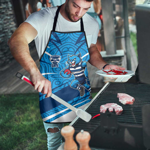 Geelong Cats Australian Football Apron Fierce Cat Mascot With Indigenous Pattern Art