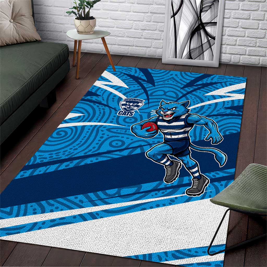 Geelong Cats Australian Football Area Rug Fierce Cat Mascot With Indigenous Pattern Art