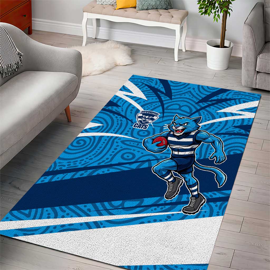 Geelong Cats Australian Football Area Rug Fierce Cat Mascot With Indigenous Pattern Art