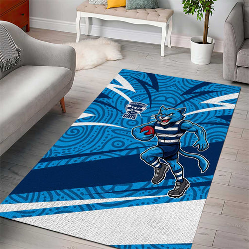 Geelong Cats Australian Football Area Rug Fierce Cat Mascot With Indigenous Pattern Art
