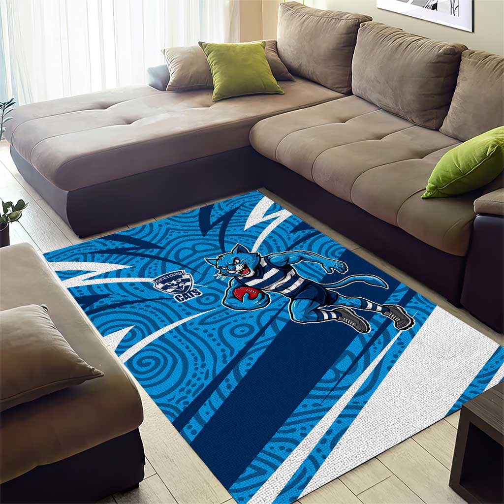 Geelong Cats Australian Football Area Rug Fierce Cat Mascot With Indigenous Pattern Art