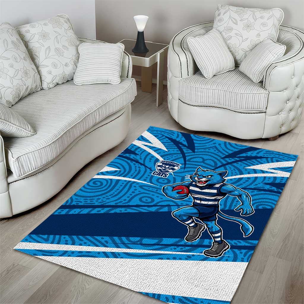 Geelong Cats Australian Football Area Rug Fierce Cat Mascot With Indigenous Pattern Art