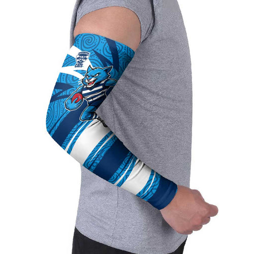 Geelong Cats Australian Football Arm Sleeves Fierce Cat Mascot With Indigenous Pattern Art