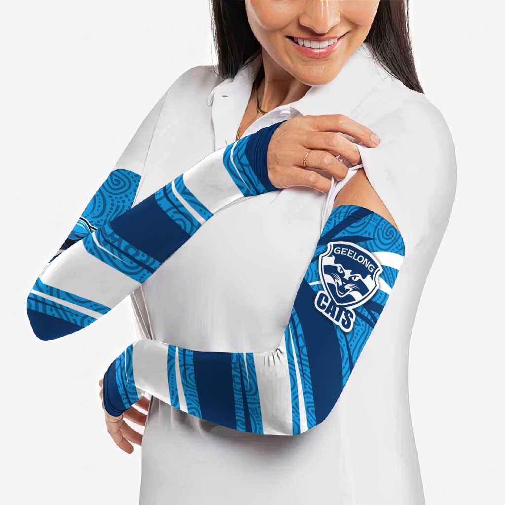 Geelong Cats Australian Football Arm Sleeves Fierce Cat Mascot With Indigenous Pattern Art