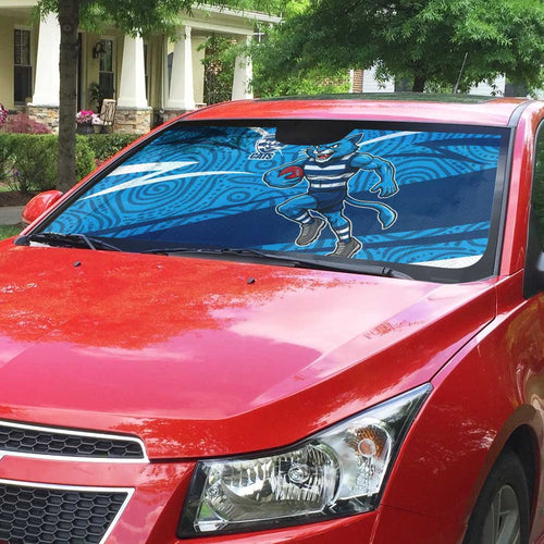 Geelong Cats Australian Football Auto Sun Shade Fierce Cat Mascot With Indigenous Pattern Art