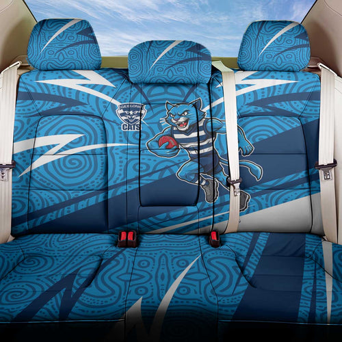 Geelong Cats Australian Football Back Car Seat Cover Fierce Cat Mascot With Indigenous Pattern Art