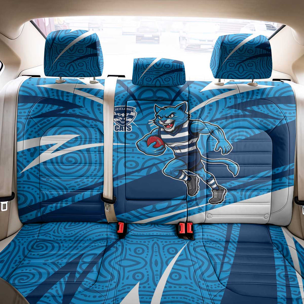 Geelong Cats Australian Football Back Car Seat Cover Fierce Cat Mascot With Indigenous Pattern Art