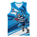 Geelong Cats Australian Football Basketball Jersey Fierce Cat Mascot With Indigenous Pattern Art