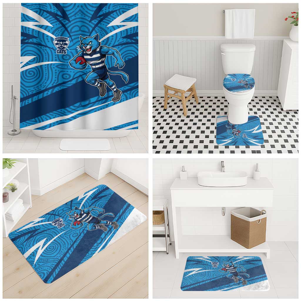 Geelong Cats Australian Football Bathroom Set Fierce Cat Mascot With Indigenous Pattern Art